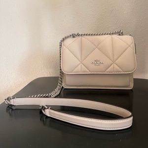 White/cream Coach mini Klara crossbody with puffy diamond quilting